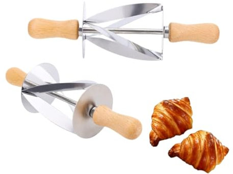 Couteau croissant, 2 pièces couteau à pâte croissant en acier inoxydable manche en bois couteau à rouleau croissant en acier inoxydable