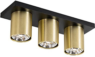 Qazqa - Modern Moderner Deckenstrahler Schwarz mit Gold I Messing 3-flammig Spotbalken-flammig – Tubo I Wohnzimmer I Schlafzimmer - Aluminium Länglich - LED geeignet GU10