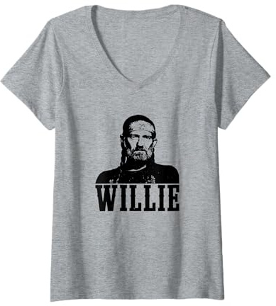 Damen Offizielles Willie Nelson Foto T-Shirt mit V-Ausschnitt