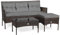 COSTWAY 4 Seater Rattan Garden Furniture Set, Patio Conversation Set with Cushioned Sofa, Ottoman and Tempered Glass Table, All-Weather Wicker Outdoor Corner Sofa Set for Balcony Lawn Yard (Grey)
