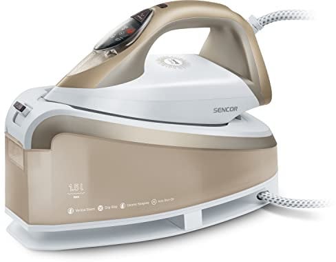 Sencor Ferro da Stiro a vapore con Caldaia, 2400W, Vapore 130 g/min, Colpo di Vapore 395 g/min, Serbatoio 1,5L, Piastra in Ceramica, Stiratura Verticale, Sistema Anticalcare, Funzione ECO, Anti-Goccia
