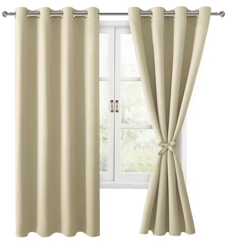 Hiasan Verdunklungsvorhänge Gardinen mit Ösen,Hell beige Blickdicht Vorhänge,2 Stück,132 x 160 cm (Breite x Höhe),weiche Schiebevorhänge für Schlafzimmer,Wohnzimmer usw.