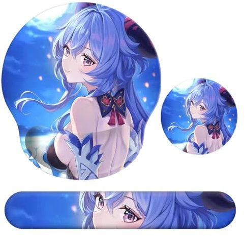 fonyell Anime Mouse Pad with Wrist Rest Keyboard Wrist Rest Pad Set with Coaster, Desk Accessories Mat Ergonomic Gel Mouse Pad with Non-Slip Base for Office Gaming Working Computers (Version 1)