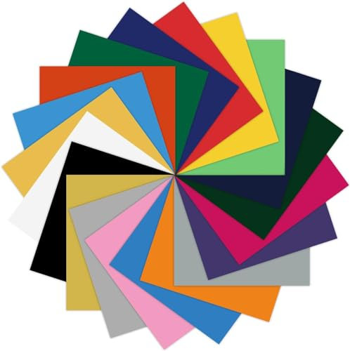 Volumoon 20 Hojas Vinilo Textil Termoadhesivo, 20 Colores Vinilo Adhesivo, Vinilo Termoadhesivo Textil, Vinilo Permanente para Cricut, para DIY Camisetas Sombreros Ropa, 30.5cm x 25.4cm