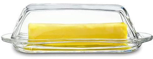 7 Inches Glass Butter Dish with Lid for Countertop - Crystal Glass Butter Keeper Elegant Clear Butter Holder Tray for 1 Stick East Coast,Dishwasher Safe