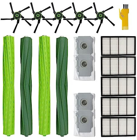 aotengou Kit de Accesorios para Irobot Roomba s9+ (9550) s9 9550 Robot Aspirador Repuestos 18 Paquetes 2 Juegos de Cepillos de Rodillos, 5 Filtros, 5 Cepillos Laterales, 4 Bolsas de Polvo