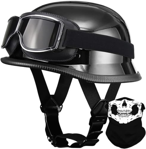 Deutsch Helm Halboffenen Vintage Öffnen Motorradhelm Halb-Helm Mit Sonnenbrille ECE-Zertifizierung Chopper Helm Für Mopeds Cruiser Vintage Jet Helm C,XL 61-62cm