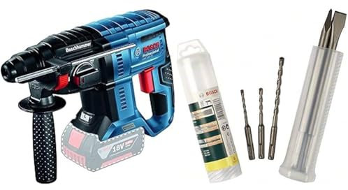 Bosch Professional 18V System GBH 18V-21 Cordless Rotary Hammer (max. Impact Energy 2 J, excluding Batteries and Charger, in Carton) + SDS-Plus Chisel/Hammer Drill Bit Set, Grey, 5-Piece