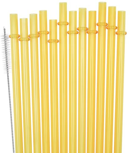SUNDEE Lot de 12 pailles réutilisables en plastique pour bocaux Mason, gobelets, longues pailles incassables, sans BPA et respectueuses de l'environnement, avec brosse de nettoyage – Jaune