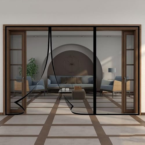 Porta con zanzariera magnetica, 225x270cm Chiusura magnetica dall'alto verso il basso Zanzariere anti zanzare automatiche, per balcone del soggiorno Nero