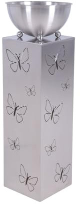 Gravidus Moderne Pflanzsäule Falina mit rundem Topf aus gebürstetem Edelstahl für innen und außen langlebig modernes Design