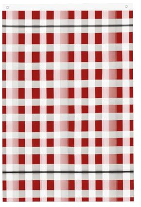 Yqxwjl Bandiera da giardino con stampa a quadri bianchi a scacchi rossi da 0,8 x 9,6 m, bandiera a doppia faccia, decorazione per feste, forniture per feste all'aperto