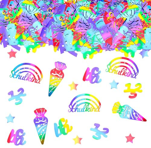 ParPix 80 Stück Konfetti Einschulung Deko Groß, Glitzer Regenbogenfarben Streudeko Einschulung, Tischdeko Einschulung Mädchen Junge, Tischdeko Schulanfang, Einschulung Streudeko, Schulkind Tischdeko