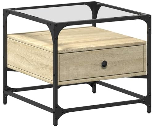 vidaXL Couchtisch, Beistelltisch mit Glasplatte Stauraum, Kaffeetisch Sofatisch für Wohnzimmer, Teetisch Wohnzimmertisch, Sonoma-Eiche Stahl