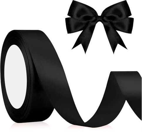 Schwarz Satinband 2cm 23M, Schleifenband, Haarband Dekoband Stoffband für Trauerschleife Hochzeit Halloween Weihnachten Basteln Geburtstag Geschenkverpackung Seidenband