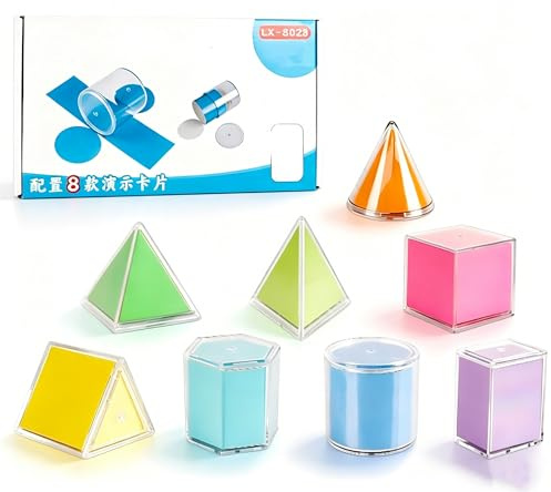 8 Teile Transparente Geometrische Körper mit Deckel, 3D Geometrie Modelle Mathematik Lehrmittel für Grundschule Sekundarschule Montessori Unterricht