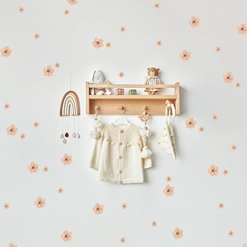 Wally Fox - Wandtattoo Kinderzimmer - Kinderzimmer Deko - Wandtattoo Kinderzimmer Mädchen - Wanddeko - Blumen - Beige/Braun - 86 Stück