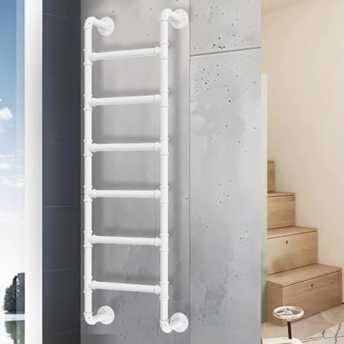 Heavy Duty Wall Mounted Metal Ladder for 4 8 Rung Window Well White Iron Loft Bed Ladder with Attic Stairs Indoor/Outdoor Climbing Ladders (45 70 Inch)