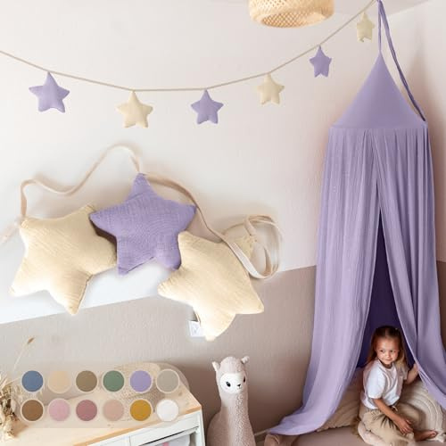 LILIMAUS Sternen Wimpelkette Stoff - 12 Farben - Kinderzimmer Deko - 100% Baumwolle Handmade - Musselin - Mädchen & Jungen - Babyzimmer Girlande