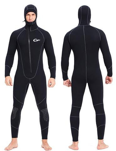 Combinaisons for hommes Combinaison en néoprène ultra extensible 5 mm avec chapeau, combinaison de plongée complète avec fermeture éclair sur le devant for l'hiver for la plongée en apnée et la natati