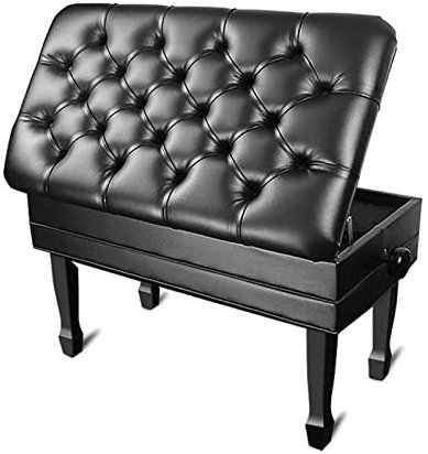 Deluxe Faux Leather Piano Bench with Auto Lift Large Storage Box and Vanity Stool Duet Keyboard Bench for Piano Players 84 x 47 x 49 59CM Black Color