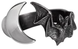Alchemy England Lunatious Ring – Gothic-Schmuck mit Vampirfledermaus und Halbmond, Grau, L-N