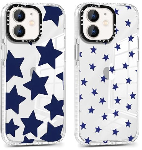 Foonary 2 Pack Transparent Blue Star Print Phone Case for iPhone 12/iPhone 12 Pro 6.1,Soft Silicone with Fashion Design Aesthetics Clear Pattern Cases, Shockproof Bumper Protector Girls Women Cover