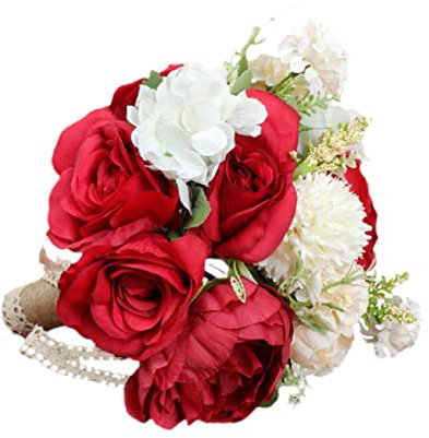 SOLUSTRE 1 Pz Bouquet Da Sposa Artificiale Decorazioni Per Matrimoni Donne Sposa Rosa Simulazione San Ornamento Doccia Sposa Holding Madri Fiore Da Sposa Bouquet Romantico Corda