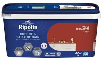 Peinture murs, boiseries, plafonds, radiateurs - RIPOLIN - Cuisine et bain - 2 L - Rouge Terracotta