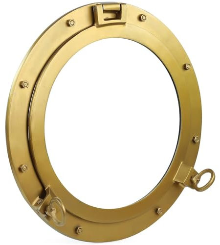 MSSI Marco de ventana de ojo de buey de latón, agujero redondo para puerto de barco, acabado dorado, 20 pulgadas