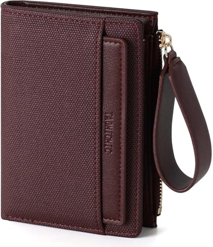 RRANCharltu Geldbörse Damen PU-Leder,Portemonnaie Damen klein,Weinrot | Kleiner Geldbeutel Damen,Reißverschluss-Armband,Portmonee mittelgroß,Münzfach,ID-Fenster,Abnehmbares Kartenfächer,Tragbar