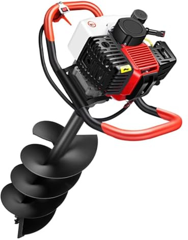 4 Stroke Petrol Post Hole Excavator Petrol Auger 199CC Earth Auger Cordless Earth Auger Gas Powered Excavator for Fence Post Garden Soil Tree with 3 Augers (5 inch, 6 inch and 8 inch)
