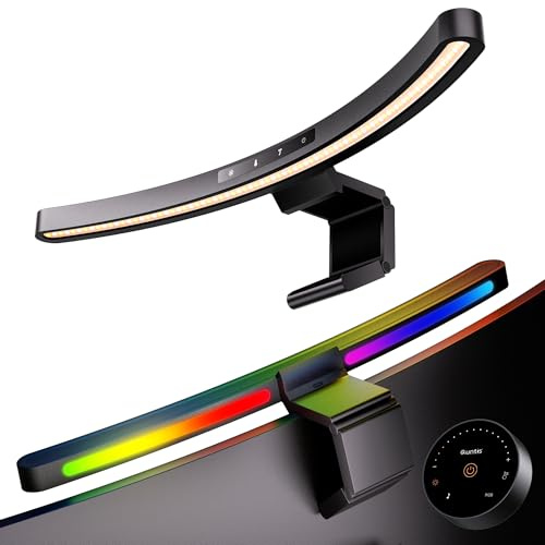 Quntis Curved Monitor Lampe 45cm RGB Light Bar Fernbedienung Touch Control | Musik-Sync 15 Modi Gaming-Deko 900Lux Gebogene USB Bildschirmlampe Blendfrei Anti-Blaulicht Dimmbar Multi-Steuerung Schwarz