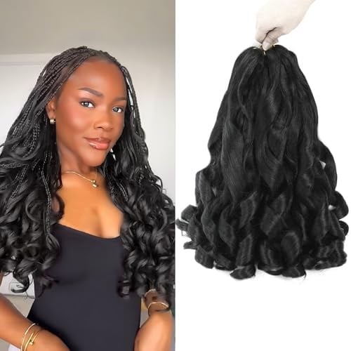 French Curls Braiding Hair 1B Synthetic Crochet Braids Hair Extensions Loose Wave Bouncy Haarverlängerung Kunsthaar Einflechten Curly Ends(12 Zoll 8er pack)