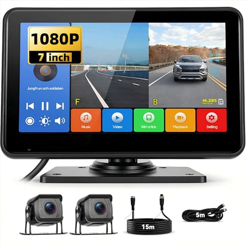 SIXWIN Kabelgebundenes Rückfahrkamera-Set HD 1080P, 7-Zoll-Monitor mit 2 Rückfahrkamera mit IP68 Wasserdicht, Nachtsicht, Rückfahrkamera für Anhänger, Wohnmobil, LKW, Auto, Bus, 9V-36V