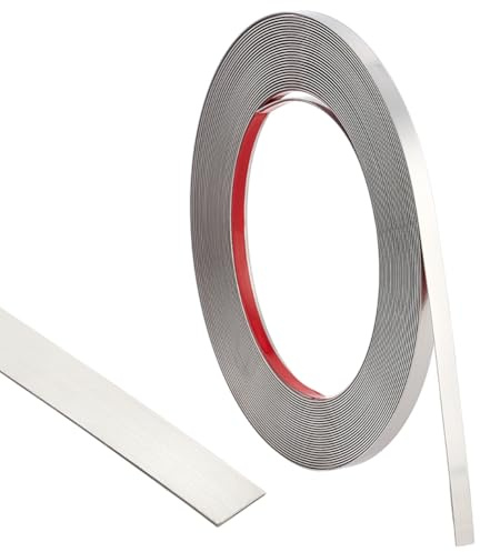 MAYJOYDIY 10 m Flexible Selbstklebende Metallleiste 6mm Wandleiste Zum Abziehen Und Aufkleben Flexible Zierleiste Aus Edelstahl Für Wandfliesenkanten Spiegel Schränke Kaminverkleidungen (Edelstahl)