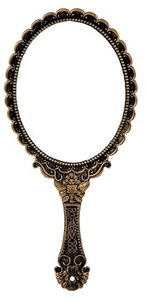 Yotlein Specchio a Mano Vintage Bronzo, Mini Specchio Ellittico Compatto per Parrucchiere, Trucco, Casa, Viaggi