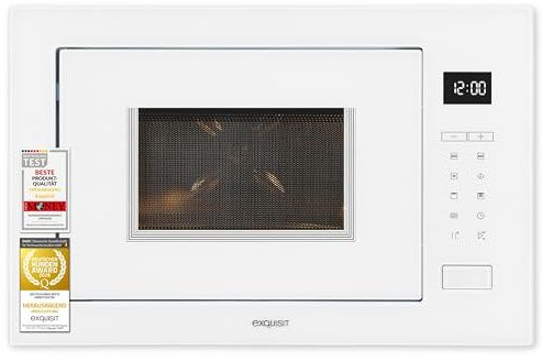 Exquisit Einbaumikrowelle mit Grill, 25 l, 900 W, weiß | Kombination aus Mikrowelle und 1200-W-Grill – 8 Automatikprogramme, Kindersicherung, 9 Leistungsstufen