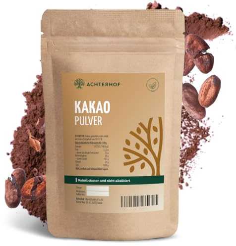 Kakao Pulver 500g | Kakao in reinster Form mit feinstem Aroma | naturbelassen und nicht alkalisiert | für Trinkkakao, Schokoladenkuchen, Topping und mehr | Achterhof