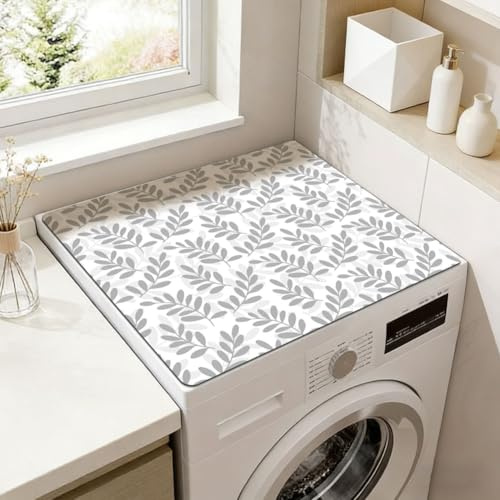 SUPERDANT Top Copri Lavatrice Asciugatrice 23.6x19.7 pollici/60x50 cm Grigio Copertura Impermeabile Controtop Lavanderia Motivo Foglia Protettore Superiore Universale per Macchine Carico Dall Alto