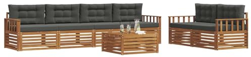 vidaXL Outdoor-Sofagarnitur mit Kissen 7 pcs Natur und Anthrazit, Garten-Sofa, modernes Ecksofa, langlebiger Lounge, Terrasse, Bequeme Sitzgruppe für Entspannung