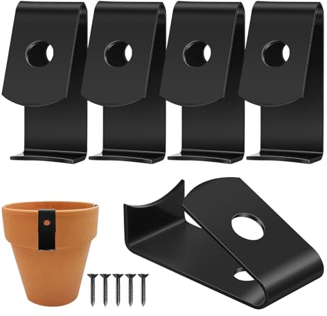 Kisangel 5pcs Metal Plant Pot Hanging Hooks for Wall Mount with Screws, Quick Setup and Versatile Use, Black Minimalist Design for Planter, Flowerpot on Railing and Deck