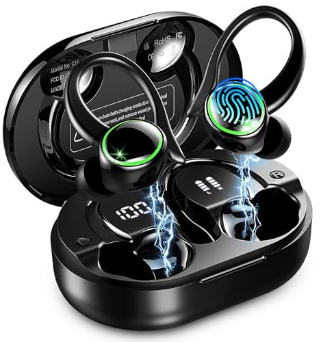 Kuizil 2026 Wireless Earbuds Sport, NEW HiFi Stereo Deep Bass Bluetooth 5.4 | 50+Hrs Playtime Earbuds with Custom EQ App, 4 ENC Noise Cancelling Mics, IP7 Waterproof Earphone with Earhook for Android/iOS