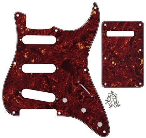 FLEOR Set of 8 Hole SSS Pickguard and Guitar Backplate with Screw for Vintage ST Style Guitar Parts Replacement,4Ply Red Tortoise Shell