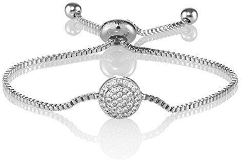 NAMANA Himmelsscheibe Armband mit Zirkonia, Farbe wählbar 18 Karat Roségold oder Silber, Venezianer Armkette mit verstellbarem Verschluss (Silber, Versilbert)