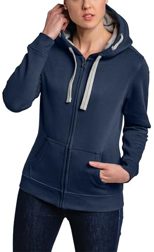 HRM Damen Hooded Jacket, navy, Gr. M I Premium Kapuzenjacke Damen mit Kontrast-Innenfutter I Basic Hoodie mit Reißverschluss I Zip Hoodie I Hochwertige & nachhaltige Damen-Oberteile