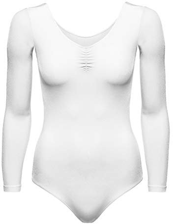 Arabesque Langarm Lycra Damen Ballettanzug Body Leotard Dance Trikot Turnanzug Mirta (M, Weiß)