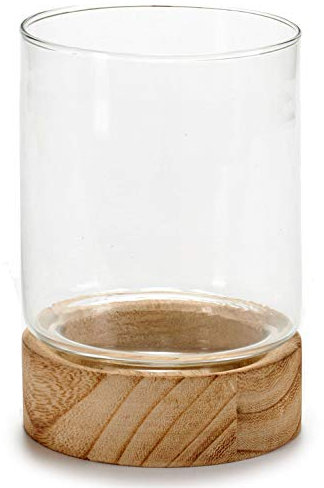 AR Portavelas Cristal Base Madera 17x11Cm, Natural