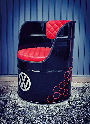BRISA VW Collection - Volkswagen Ölfass-Möbel-Party-Stuhl-Sessel-Sitz mit Lehne im GTI Design (GTI The Legend/Schwarz)