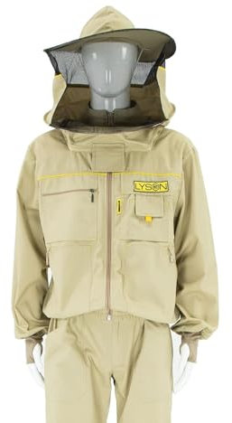 LYSON Imkerjacke Imkerbluse mit abnehmbarem Hut/Imkerjacke mit Handstulpen mit Daumenloch Imkerbluse belüftet Professionelle Imkerbekleidung, Imkerjacke mit Reißverschluss PREMIUM (XXXL, Beige)